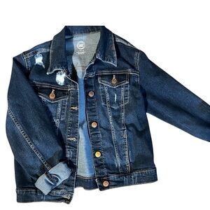 Blue Trucker Jean Jacket with Distressed Details